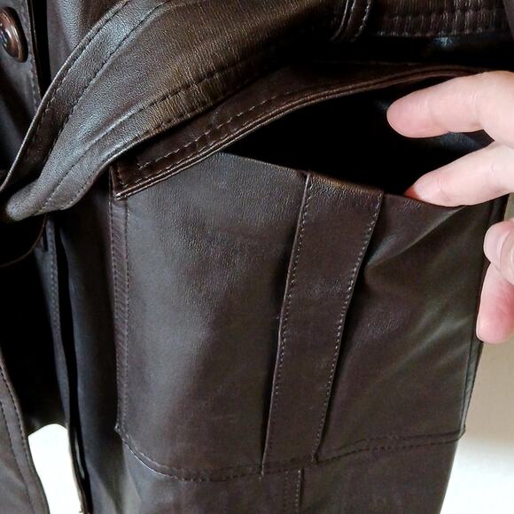 Vintage 70s The Traveler Belted Faux Leather Vegan Dark Brown Jacket - Picture 7 of 9